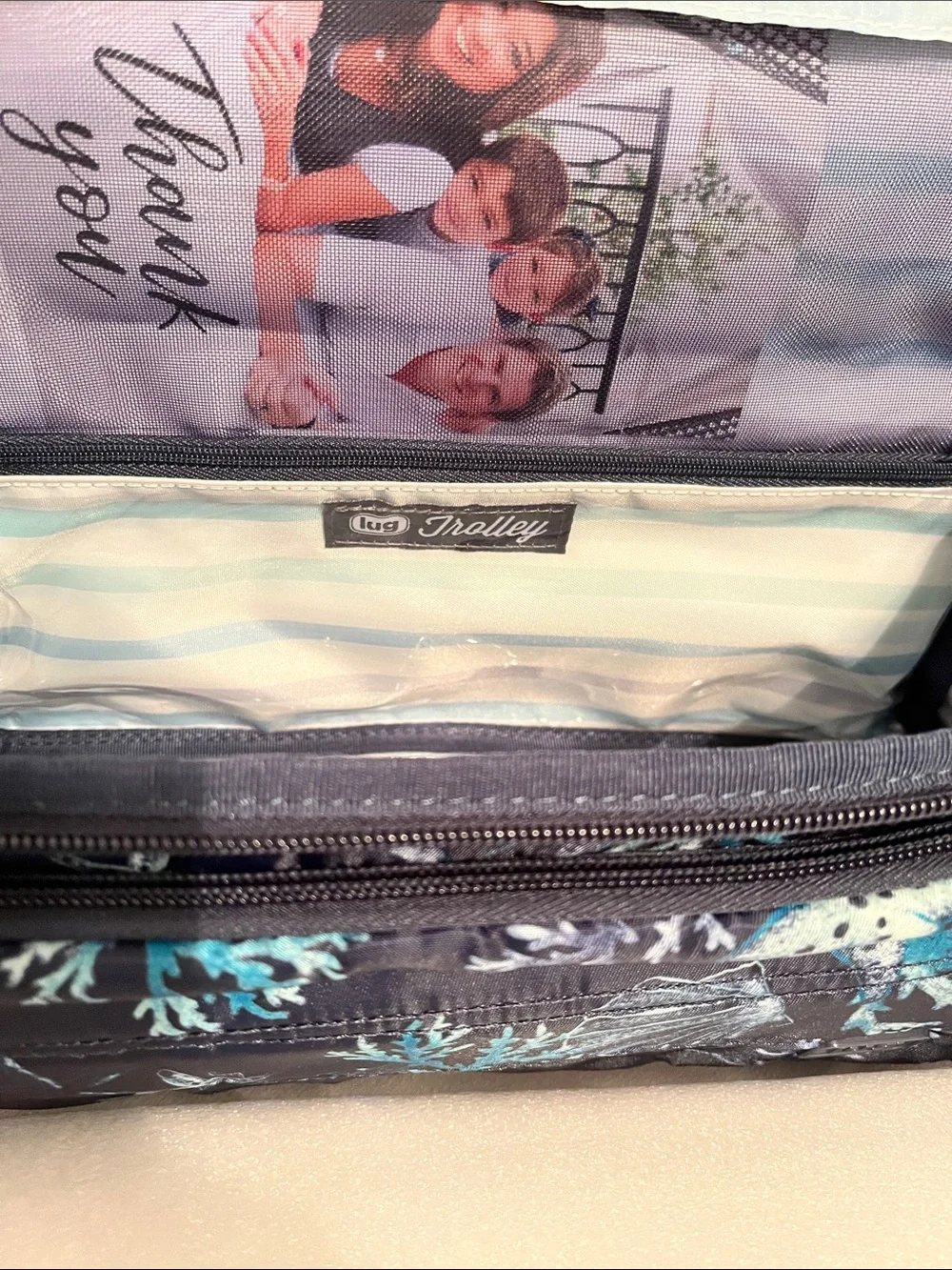 LUG - Trolley Cosmetic Case & Sleeper Brush Holder Combo- Stars and Shells Navy